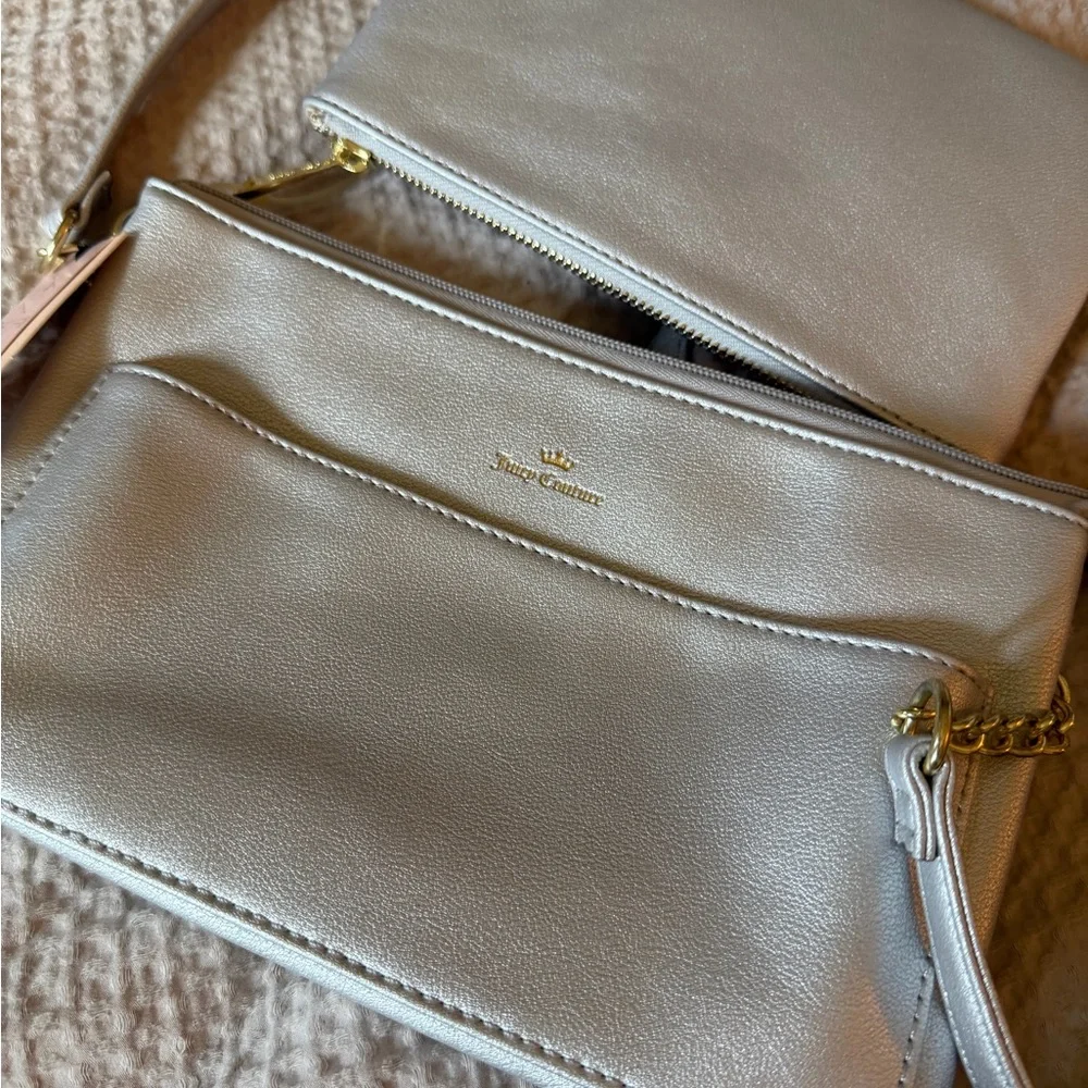 NWT Juicy Couture Peek a Bow Silver Crossbody Bag
